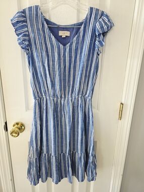 LOFT Blue & White Striped V-Neck Sundress XS
